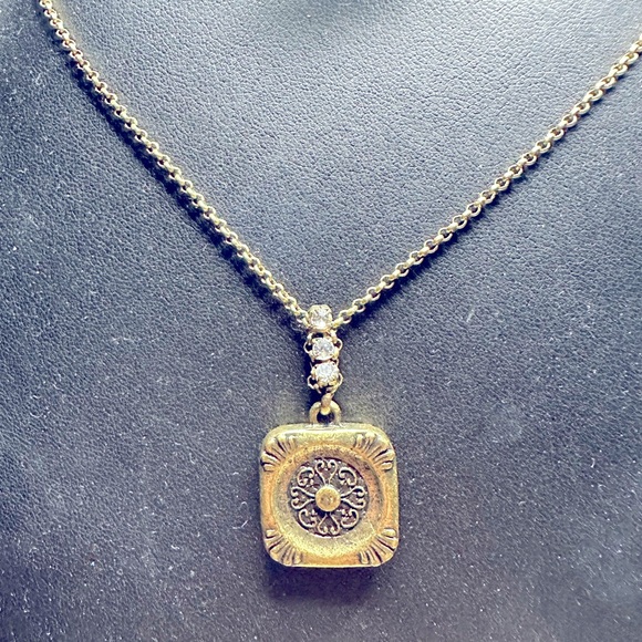 Fossil Necklace With Square Pendant And Crystals. - Picture 3 of 4